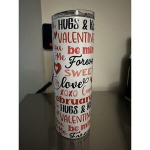 VALENTINES DAY HUGS & KISSES 20oz‎ Skinny Insulated Travel Tumbler Lid Straw